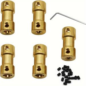 TEMU 고강도 구리 합금 황동 커플링 5개 세트 (나사 & 알렌 렌치 포함) - 모터, 3D 프린터, 로봇용 전력 전달 커넥터 - 엔진 및 변속기용 고토크 샤프트 커플러 (간편 설치, 소형 엔진용)