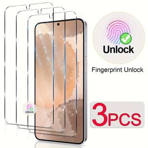 TEMU 삼성 갤럭시용 3개 세트의 유광 마감 강화유리 스크린 프로텍터, 지문 인식 호환, 9H 단단함, 방지 스크래치, 거품 없는 설치, 케이스 호환 - 고화질 클리어 보호 필름|휴대폰케이스