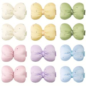 TEMU 12개입 캔디 컬러 2인치 패브릭 라인스톤 보우 헤어클립, 신선하고 달콤한 귀여운 리본 헤어클립, 베이비 걸, 소녀, 청소년에게 적합, 완벽한 선물