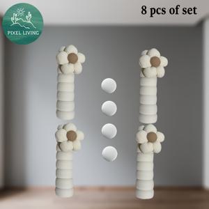 TEMU PixelLiving 8피스 세트: 꽃무늬 도어 핸들 커버 4개 + 범퍼 4개. 침실, 주방, 욕실, 기숙사에 적합. 충격 방지 및 정전기 방지 장식용 도어 핸들 커버로 벽과 사람/애완동물을 보호. 벽과 사람/애완동물을 더 잘 보호합니다. 홈, 주방, 침실 벽 보호용 화이트 범퍼가 포함된 도어 스토퍼 벽 보호기|방문손잡이