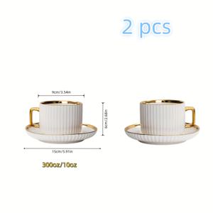 TEMU 2세트, 유럽 스타일 레트로 골드 테두리 세라믹 커피컵 & 소서, 가족 아침식사 우유잔, 오피스 라떼 아트 머그, 주스 글라스, 커플 텀블러, 휴가 선물용 컵 (친구와 가족을 위한 선물)