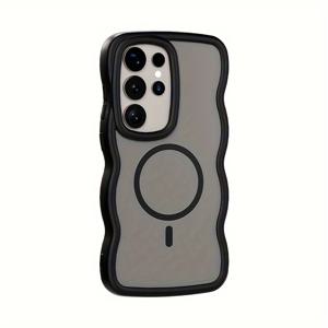 TEMU 삼성 갤럭시 S23/S23 울트라/S24/S24 울트라용 TPU 폰 케이스, 부드러운 터치 매트 핏과 웨이브 디자인, 자기 무선 충전 호환, 스타일리시한 외관 제공, 갤럭시 S23/S23 울트라/S24/S24 울트라용 적합