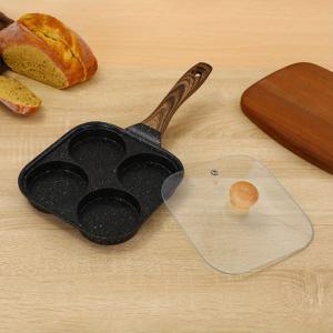 TEMU 마이팬시 4구멍 무스틱 프라이팬 뚜껑 포함 - 알루미늄 평평한 바닥, 인덕션 & 오픈플레임 호환, 계란·햄버거·스테이크용 균일 열 분배, 내구성 강화 및 세척 쉬움