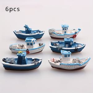 TEMU 6개 세트 미니어처 요트 - 블루 & 화이트 디자인의 리얼리스틱 낚시 보트 장식, 수족관, 모형 테이블, 다이어라마 및 풍경용 디테일한 항해 액세서리