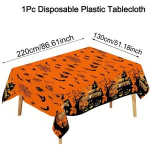 TEMU 할로윈, 크리스마스용 1개 플라스틱 테이블보 130x220cm - 호박 & 거미줄과 박쥐성 패턴의 실내/야외 파티와 행사를 위한 일회용 무서운 이벤트 커버