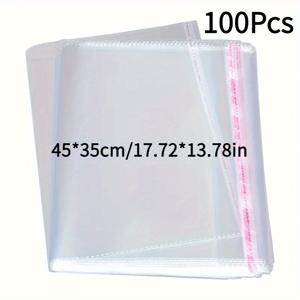 TEMU 100개입 45x35cm 대형 투명 OPP 플라스틱 보관백 - 재사용 가능한 접착식 밀폐 방진 정리함, 옷·신발·모자·여행 및 가정용 수납, 쉬운 밀봉 디자인, 내구성 강한 소재, 내용물 확인 가능, 정리 애호가를 위한 오거나이저