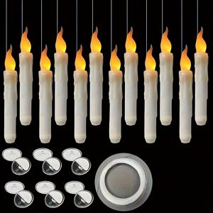 TEMU 봉을 든 부유하는 양초, 12개 마법 행잉 양초 세트, 리모컨이 있는 깜박이는 따뜻한 빛 LED 양초, 배터리 작동 양초 조명 세트, 할로윈 테마 파티 및 생일 선물로 완벽합니다.