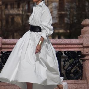 TEMU 여성용 우아한 화이트 A라인 맥시 드레스 - 칼라 & 숏/롱 슬리브, 버튼 프론트 클로저, 웨딩 게스트 드레스, 프롬 가운, 사계절 착용 (벨트 미포함)
