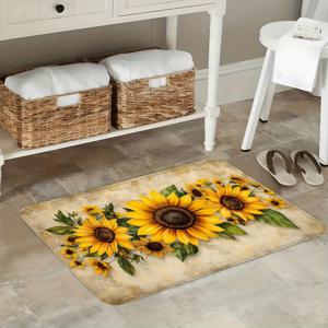 TEMU 1개 빈티지 욕실 매트 - 샤워, 욕조용 플러시 미끄럼 방지 욕실 매트, 플라스틱 뒷면이 있는 부드러운 카펫, 골든 데코