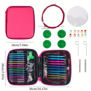TEMU 분리형 알루미늄 합금 원형 바늘 세트, 스웨터 바늘 및 코바늘 포함 뜨개질 도구, 알루미늄 스웨터 바늘 (작은 액세서리 색상은 랜덤입니다)