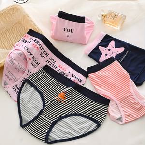 TEMU 소녀용 오션 테마 프린트 팬티 5팩, , 고래, 글자, 줄무늬 패턴. 편안한 미드라이즈 디자인, 가볍고 통기성 좋은 소재, 부드럽고 신축성 있음. 랜덤 컬러