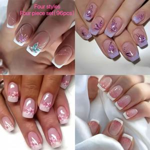 TEMU 4가지 스타일의 숏 프렌치 네일 스티커 (96개입), 4가지 색상으로 제공되어 일상적인 착용에 완벽합니다.