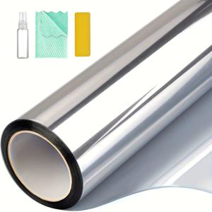 TEMU 4개 세트 창문 프라이버시 필름, 일방향 주간 거울 차단, 열 및 자외선 차단, 비닐 스티커, 반사 표면 햇빛 차단 유리문 커버, 세 가지 설치 도구 포함