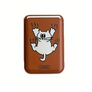 TEMU 한국형 고양이 테마 자기 카드 홀더 귀여운 고양이 디자인 인공 가죽 자기 지갑 카드 홀더 아이폰 16/15/14/13/12 프로 맥스 - 비노트드, 카드 슬롯 액세서리 자기 카드 케이스 모바일 폰용.