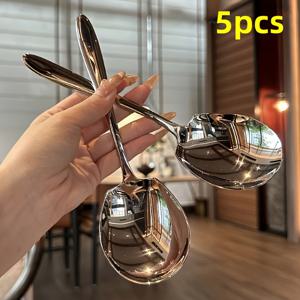 TEMU 내구성 강한 스테인리스 스푼 5개 세트 - 긴 손잡이 서빙 스푼, 대형 스테인리스 스푼 (가정, 호텔, 레스토랑용)