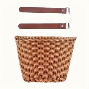 TEMU 손으로 만든 rattan 자전거 바구니 - 브라운 핸들로 견고한 브라운 짠 프레임, 스낵, 필수품 및 꽃에 완벽한 데이, 어머니의 날, 크리스마스, 할로윈, 4월 중순 선물, 자전거 액세서리, 자전거 보관 바구니, 장식용 자전거 액세서리, 자연적인 텍스처 바구니