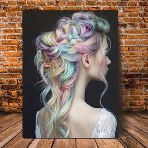 TEMU 2D 평면, 1개 생생한 컬러 브레이드 헤어스타일 캔버스 벽 아트 - 아르데코 스타일 목재 프레임 실내/야외 장식용 거실, 주방, 욕실, 교실, 살롱 & 스파 | 예술적 헤어 스타일리스트 선물, 모던 룸 데코, 고품질 캔버스 프린트, 랩핑 프레임 디자인, 고급 인쇄, 액자 포함, 홈 데코레이터