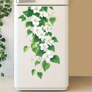 TEMU 데칼마일 재사용 가능한 자체 접착식 벽걸이 덩굴꽃 스티커 - 리얼리스틱 아이비 잎 & 화이트 블라썸, 플라스틱 꽃 장식, 침실·거실·소파·TV 배경 데코, 불규칙한 아트 디자인이 담긴 플로럴 디자인, 자연스러운 느낌의 홈 인테리어, 쉬운 부착, 내구성 있는 소재, 아파트 장식