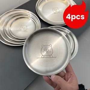 TEMU 4개 세트 스테인리스 스틸 고급 디너 플레이트, 귀여운 곰 디자인 6.7
