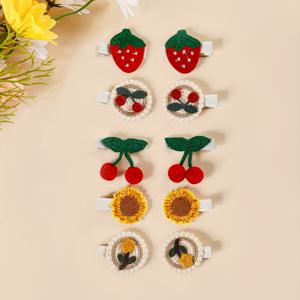 TEMU 10개 딸기 체리 미니 헤어클립 - 귀여운 플로럴 프린트 봄 여름 머리핀, 사진 촬영/파티/학교용 가벼운 폴리에스터 바레트 (혼합 컬러), 소녀 청소년 선물, 공예품, 부드러운 천 리본, 여성용 파티 헤어 액세서리