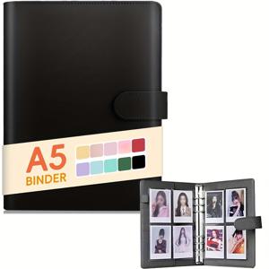 TEMU 1pc A5-PU 합성 인조 가죽 풀페이지 사진 앨범, 10개의 내부 페이지 및 80개의 카드 슬롯을 포함하고, 3인치 소형 카드 아이돌 스타를 추격하는 고가의 저장 책 | DIY 앨범