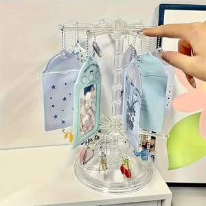 TEMU 1개 회전형 2단 주얼리 디스플레이 스탠드 (후크 16개 포함) - 블랙 & 투명 아크릴 목걸이, 팔찌, 귀걸이 정리대 - 스토어/홈용 프리스탠딩, 전원 불필요, 프레임 디자인, 투명 아크릴 소재 - 사계절 사용 가능, 휴일 선물로 이상적, 세련된 디자인,부티크 소유자들,홈 정리용품