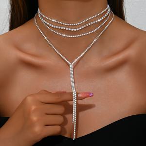 TEMU 1 우아하고 섹시한 멀티 레이어 태슬 목걸이 | 반짝이는 라인스톤이 있는 건 블랙 도금 구리, 브라이덜 샤워 및 파티 행사에 이상적, 휴일 및 일상복으로 완벽한 선물