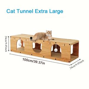 TEMU 대형 2단 다기능 고양이 하우스 (터널 및 걸이 장난감 포함) - 털 빠짐 없는 튼튼한 실내 코티지, 여러 개의 스크래칭 포스트 및 등반, 스크래칭을 위한 편안한 휴식 공간 제공
