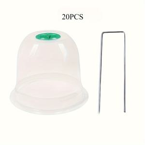 TEMU 20개 야채, 모종, 초보 식물 보호 습기 보존 커버 (단열 커버 10개, 접지 페그 10개 포함). 두꺼운 원형 투명 식물 커버는 해충 방지 기능을 하며 재사용 가능합니다.