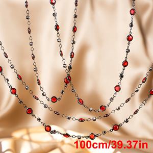 TEMU 1m 빨간 유리 비즈 구리 체인 - 고딕 스타일 DIY 보석 만들기 재료, 의류 액세서리, 내구성과 다용도로 사용 가능한 공예 용품, 의류 액세서리 만들기 | 고딕 스타일 체인 | 광택이 있는 체인, 비즈 보석 만들기 용품