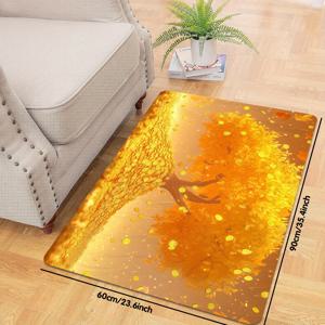 TEMU 1pc 골든 머니 트리 디자인 도어 매트 - 500g/㎡, 10mm 두께, 폴리에스터, 손세탁만, 직사각형, 가을 나무 & 동전 삽화로 입구, 침실, 식당, 욕실 장식, 욕실 매트