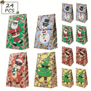 TEMU 크리스마스 간식백 - 12/24개입, 크리스마스 선물용지봉투, 소형 크리스마스 기념품가방, 파티 이벤트·학교행사·크리스마스 파티를 위한 굿즈백, P아티토트백팩, 휴일 쇼핑자들을 위한