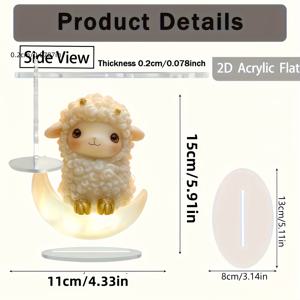 TEMU 2D 플랫, 2D 평면 달 위의 양 아크릴 데스크탑 장식품, 선캐처, 다목적 방, 창문, 침실, 거실, 사무실 장식, 휴일 장식, 2D 플랫