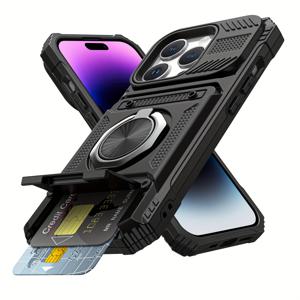 TEMU 폰 케이스: 16 15 14 13 프로맥스 16E 아이폰11 7/8플러스 모델 등 호환 메탈 스탠트 카드 슬롯 내장 충격 방지 휴대폰 케이스