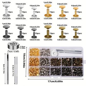 TEMU 12종 양면 리벳 180쌍 + 도구, 가죽 공구 세트