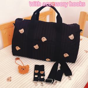 TEMU 1개 대형 블랙 장식 보스마우스 기저귀 가방 - 다기능 여행 핸드백, 넉넉한 내부 포켓, 유아, 청소년 및 성인용 (수하물)