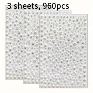 TEMU 960개 (3장) 접착식 스티커 - 접착제 불필요, 간편한 부착 및 제거 - 광택 있는 화이트 플랫 백 네일 아트, 메이크업, 공예, 홈 데코용 다목적 장식 보석 - 3mm, 4mm, 5mm, 6mm 사이즈 - 전문가 & DIY 프로젝트, 메이크업 액세서리, 우아한 장식품, 매끄러운 마감, 공예 애호가를 위한