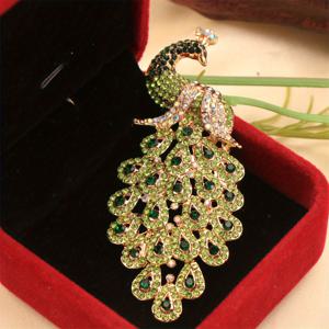 TEMU OESDPHS 바로크 럭셔리 공작 피오니 브로치 - 여성 및 남성을 위한 그린 웨딩 파티, 생일 선물용 우아한 주얼리 핀 - 공식 행사용 빈티지 액세서리, 정교한 디테일링, 고품질 마감, 피스, 패션 애호가용 브로치, 대형 브로치, 라인스톤