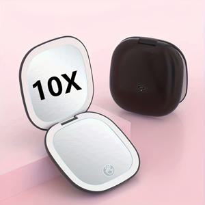 TEMU 1pc 사각형 LED 이중 램프 확대 화장 거울, 3가지 색상 밝기 조절이 가능한 휴대용 거울, 1X/10X 확대 기능, 자석 자동 닫기, 가정용 및 여행용 휴대용 이중면 포켓 거울, 크리스마스, 할로윈 선물 여성용|돋보기