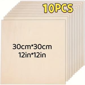 TEMU 10개 - 30*30cm 공예 목재 패널, 12x12인치, 두께 2mm, 매끄러운 표면 미완성 사각형 나무판, 레이저 커팅, 우드버닝, 건축 모델링, 염색 및 DIY 프로젝트 페인팅에 완벽한 창의적 장식용