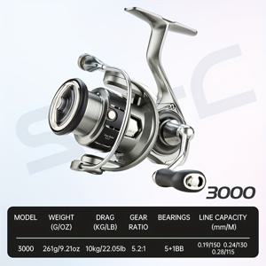 TEMU XSHARKS SW-C Series 5.2:1 고속비율 소금물 낚시 롤 - 10kg/22lb 드래그 파워, 5+Bearing, CNC-가공 스크루-인 핸들, 역전 스위치 없음, 내구성 있는 블랙 & 블루 디자인, 신선/소금물용, 스피닝 낚시 롤, 소금물 낚시 장비, 세련된 낚시 롤, 고품질 구조