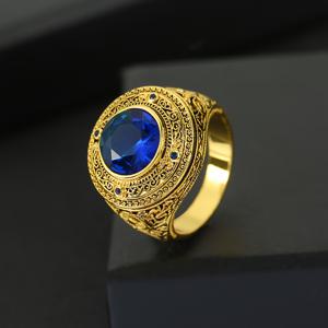 TEMU 빈티지 남성 반지 - 진한 블루 & 골드톤 정교한 디자인, 웨딩 약혼 주얼리, 휴일 선물 (할로윈, 크리스마스, 성탄절), 뮤직 페스티벌 & 일상 액세서리