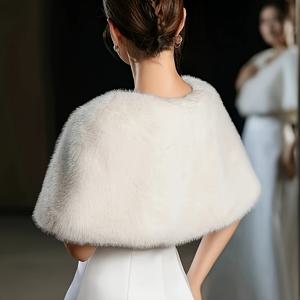 TEMU 우아한 스타일, 우아한 여성들을 위한 인조 숄 케이프 - 화이트 플러시, 가을 및 겨울에 적합, 웨딩 드레스 및 이브닝 가운에 완벽, 추운 날씨 의상 | 플러시 페이크 | 부드러운 질감