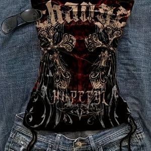 TEMU 고딕 스타일 핫 걸 드레스! 어깨끈 허리 끈 디자인, 몸에 밀착하는 유니크 패턴, 청소년용