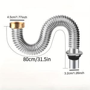 TEMU 304 스테인리스 스틸 주방 싱크대 배수 호스, 싱글 싱크대 배수 파이프, 야채 세척 싱크대 배수 장치, 금속 골판지 배수, 세면대 및 주방 야채 세척 싱크대 배수용 액세서리, 싱크대 배수 파이프.|사각싱크볼