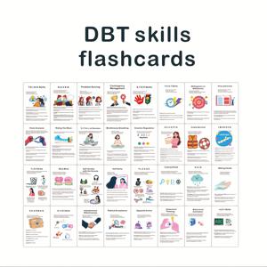 TEMU DBT® 감정 조절 및 마음챙김 플래시카드 - PTSD 회복을 위한 소맷적 이완 운동, 스트레스 내성 훈련 카드 (비주얼 가이드 & 클라이언트 도구 포함)