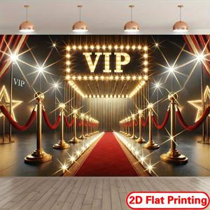 TEMU 【2D 평면 프린팅 배너】1개 VIP 입구 포토백드롭 태피스트리 - 금색, 빨강, 검정, 흰색 디자인과 반짝이는 조명, 내구성 폴리에스터 실내/야외 파티 장식용 스튜디오 소품, 생일, 휴일 행사 (전기 필요 없음)