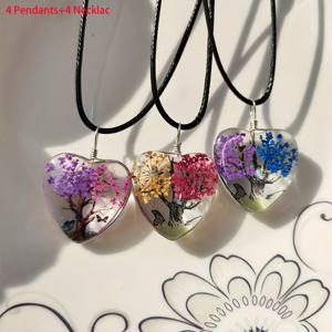 TEMU 8개 세트 하트 모양 투명 유리 컬러풀 플라워 트리 펜던트 목걸이, 라이프 트리 & 스타플라워 디자인, 조절 가능한 블랙 코드, 커플 선물, 클래식 빈티지 스타일 크리스마스 선물