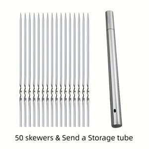 TEMU 50개입 전문가용 그릴 꼬치 세트 | 고기, 야채 & 큐브 음식용 다양한 모양 스테인리스 스틸 케밥 스틱 | 보관 튜브 & 간편한 관리 디자인 포함 | 실내/외 BBQ 파티에 적합