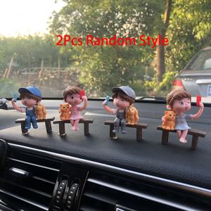 TEMU 컬러의 PVC 자동차 대시보드 장식 - 유쾌한 벤치 앉은 커플 & 강아지 피규어, DIY 비전기 액세서리, 청소년 및 성인용 재미있는 대시보드 데코